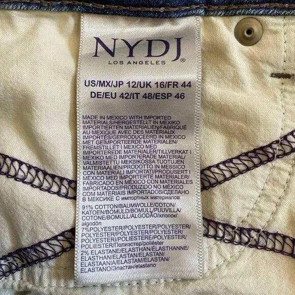 NYDJ Boyfriend Jeans Women Size 12 Blue Denim with Flower Embroidered 5 Pocket - Picture 9 of 13